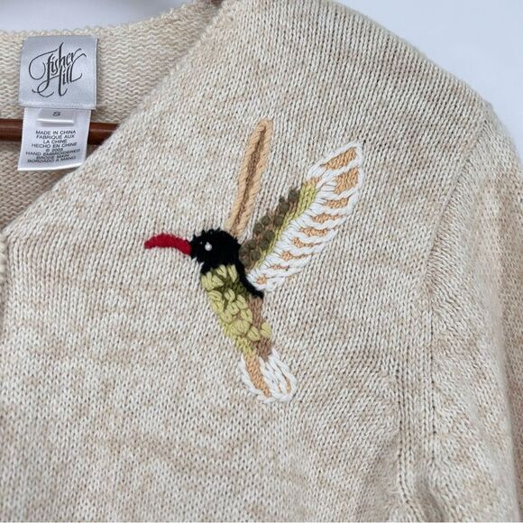 Hummingbird and Flower Button Down Cardigan Sweater Button Front Floral Small - Picture 4 of 9